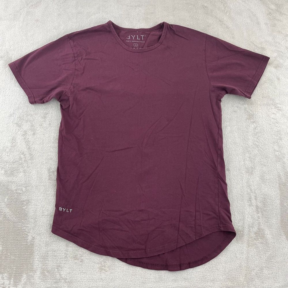 BYLT Drop Cut Lux T Shirt Men Medium Burgundy Short Sleeve Crew‎ Neck Gym Active